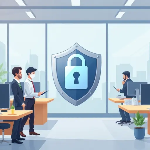 illustration showing a shield and lock protecting an animated API request pipeline, cartoon-