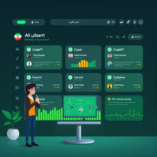 cartoon-style animated dashboard showing various AI model endpoints (ChatGPT, Claude, Gemini)