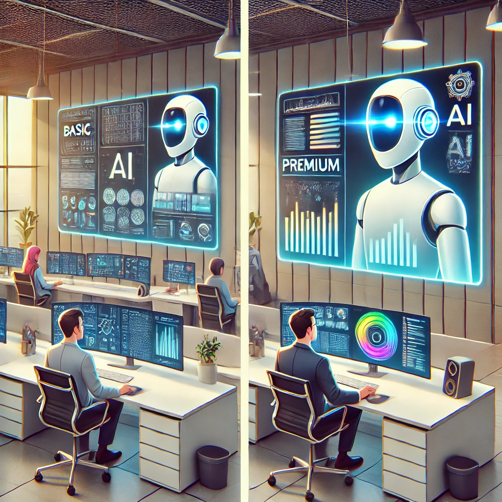 comparison illustration, two AI dashboards side-by-