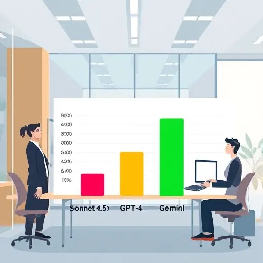 animated chart comparing performance of AI models: Sonnet 4.5, GPT-4, Gemini.