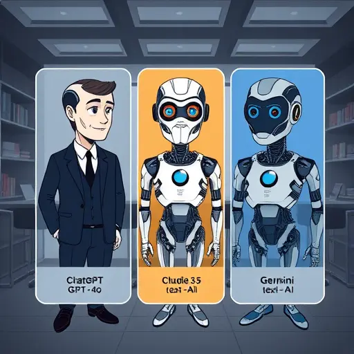 side-by-side comparison cards of three AI models (ChatGPT GPT-4o, Claude 3.5 Sonnet, Gemini)