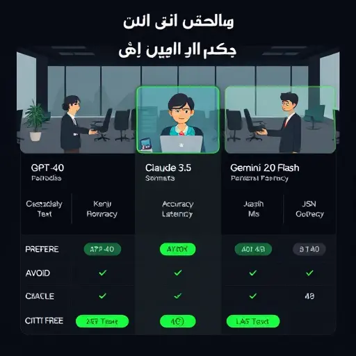 animated comparison cards of three AI models (GPT-4o, Claude 3.5 Sonnet, Gemini 2.0 Flash)