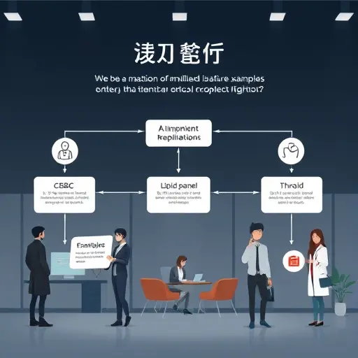 animated flowchart of AI prompt examples for CBC, lipid panel, HbA1