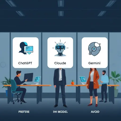 clean comparison illustration of three AI models (ChatGPT, Claude, Gemini)