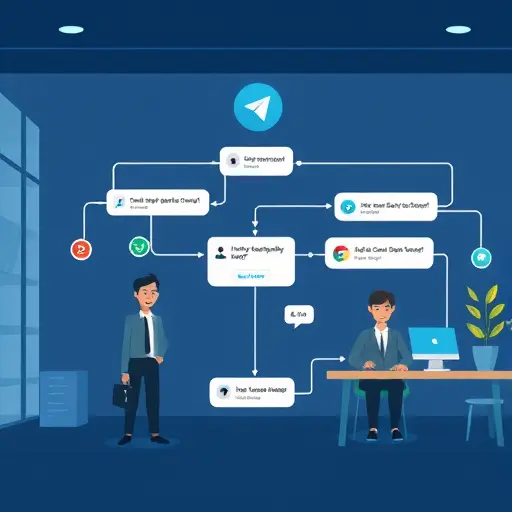 animated illustration of a Telegram bot pipeline: input messages → AI model selection →