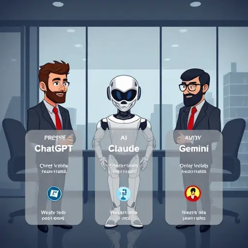 animated comparison of three AI models (ChatGPT, Claude, Gemini)