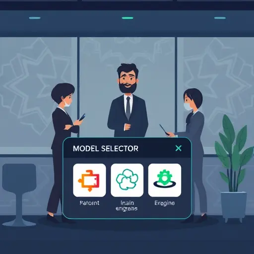animated UI mockup of a model selector dropdown showing abstract icons for three AI engines, dark theme (#171717) with green accent (#94d3a2)