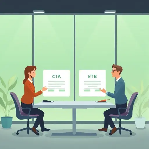 clean split A/B testing illustration, two variant cards (A and B)