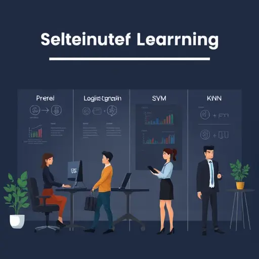 clean illustration comparing supervised learning algorithms: linear regression, logistic regression, decision tree, SVM, KNN;