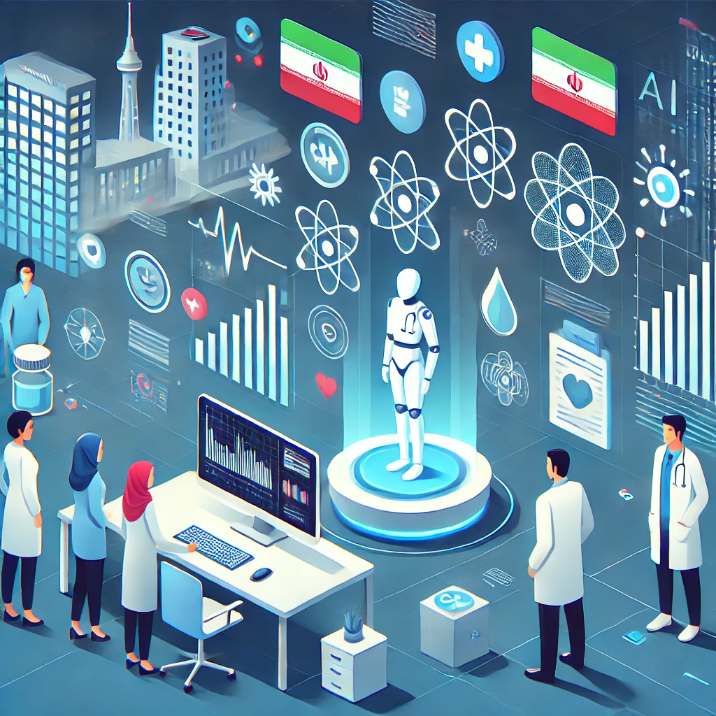 clean illustration showing an AI system analyzing digital medical test results, with abstract graphs, health icons, animated style, futuristic technology feel, no text