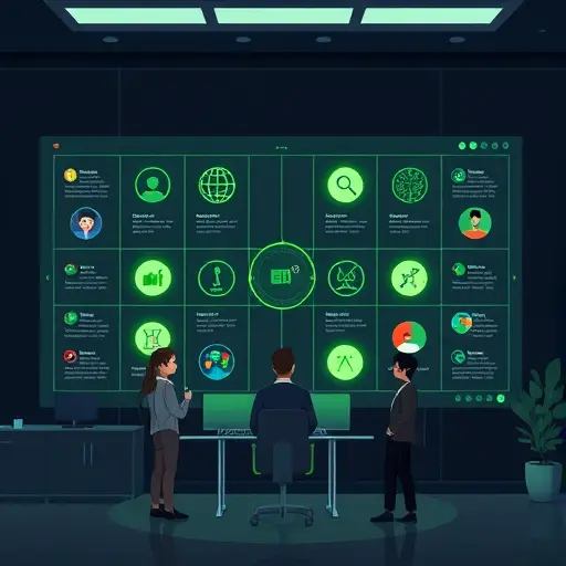 illustration of an Eisenhower matrix board with AI icons and glowing priorities, dark theme, green accent color palette matching #94d3a2