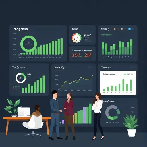 minimalist progress dashboard visualization with charts and goal trackers, dark background, green accent #94d3a2