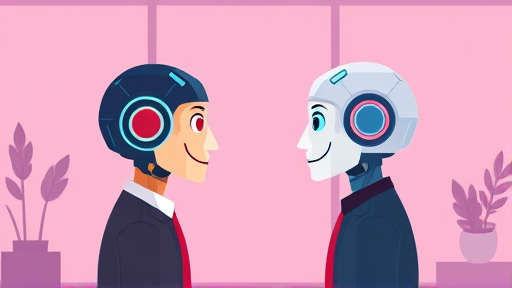 cartoon style, two different AI icons facing each other, geometric shapes symbolizing conversation vs logic/data, tech trendy, vibrant color palette, no text