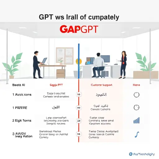 modern technology comparison infographic, cartoon style, showing benefits of Iranian AI platform GapGPT vs foreign platforms, symbolic icons for price, customer support, and language, no text