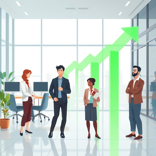 abstract animated chart, showing improved research quality with AI, documents transforming into polished papers, glowing green progress arrows, no text