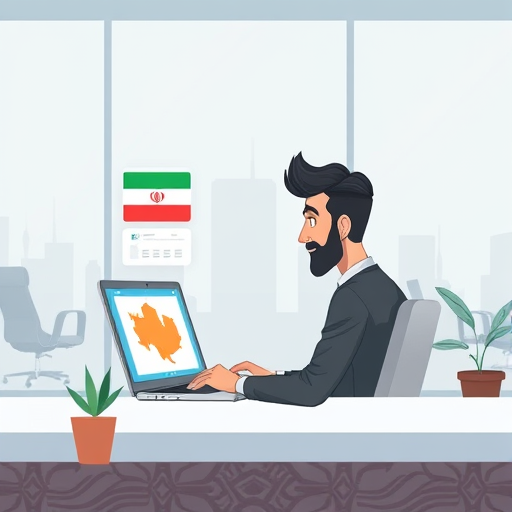 animated illustration showing an Iranian user accessing AI-