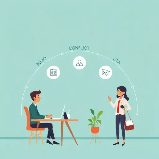 abstract story arc illustration showing intro-hook, conflict-insight, and resolution-