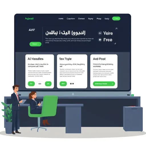 split-screen illustration: AI-generated ad headlines, landing page hero wireframe, and mobile social post layout; dark theme, green accents (#94d3a2)