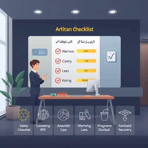 animated safety checklist for workouts with AI assistant, icons for warm-