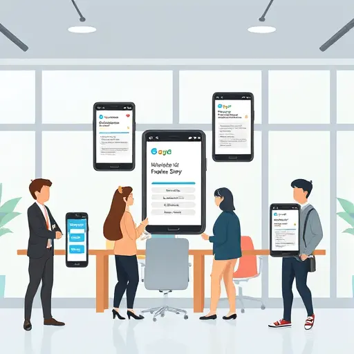 cartoon style illustration of multiple smartphones displaying social media posts, countdown stories, hashtags, and event CTA buttons, clean layout, no text