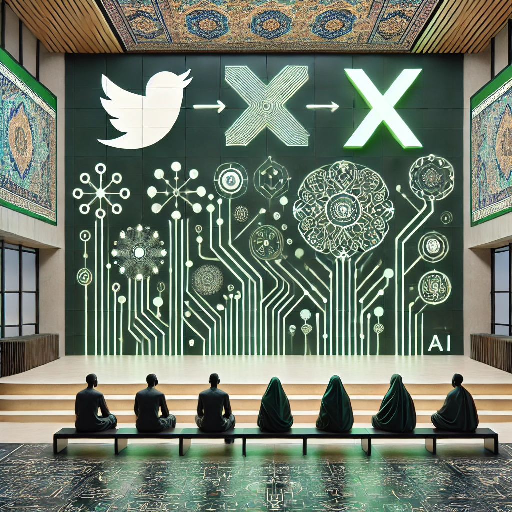 animated illustration of artificial intelligence evolution, transition from earlier AI models to advanced Grok 4, Twitter/