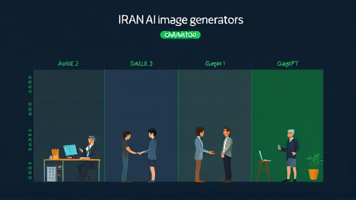 animated comparison chart of AI image generators, cartoon style icons of DALLE-3, Midjourney, Gemini-2-
