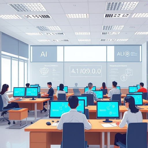 animated illustration of students using AI-