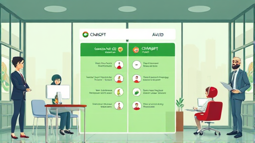 modern comparison chart between ChatGPT Plus and ChatGPT Go, cartoon style, AI chatbot icons, features highlighted, green theme, no text