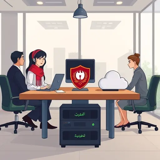 animated illustration comparing data privacy across AI APIs, table with shield icon for GapGPT (Iran) vs cloud icons for OpenAI/Google;; cartoon style, text-free