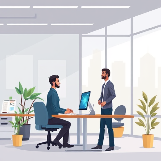 flat animated desktop with AI logo export options, icons for instagram page, website, business card, print, symbolizing integration, cartoon style, text-free