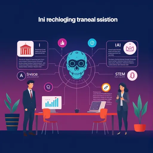 animated infographic of AI assisting in finance, law, medicine, and STEM, showing icons and vibrant colors, text-free