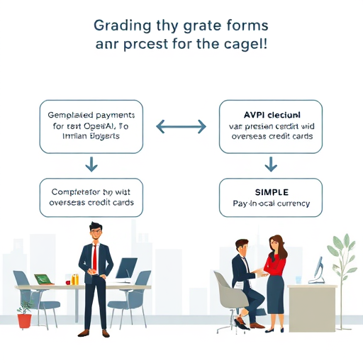 professional animated pricing decision flowchart for API selection, two paths: one showing complicated payment for OpenAI with overseas credit cards, one showing simple pay-in-local-