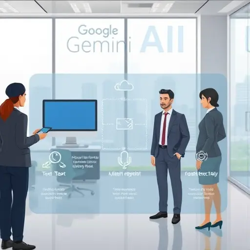 futuristic chart showing the multi-modal capabilities of Google Gemini AI:
