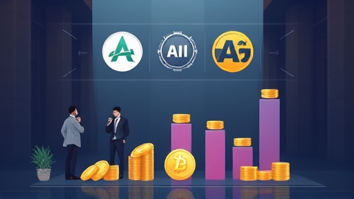 money comparison cartoon: AI logos over coins and digital wallets, cost comparison chart, dark tech background, no text