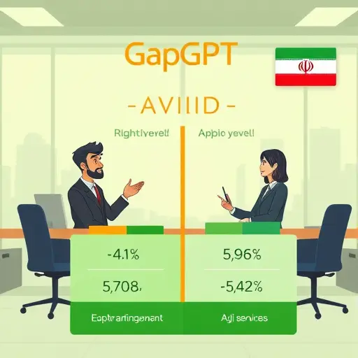 animated comparison chart showing GapGPT's affordable AI prices versus expensive foreign AI services, Iranian symbols, green and gold color palette, cartoon tech style, no text