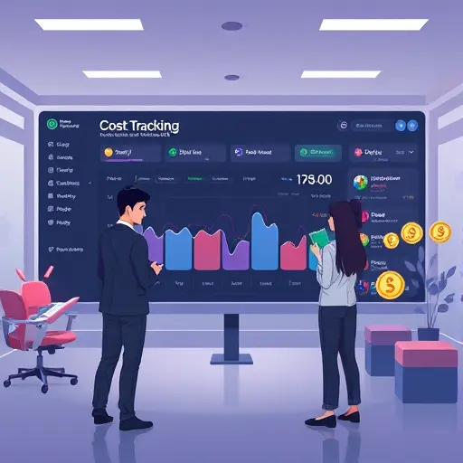 abstract tech illustration showing cost tracking dashboard for API usage, animated tokens and currency icons (Iranian Rial, dollar)