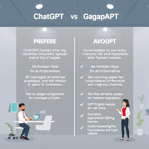 infographic illustration comparing ChatGPT API and GapGPT API limitations, regional access, support, and rate limit; cartoon style, Iranian tech theme, text-free