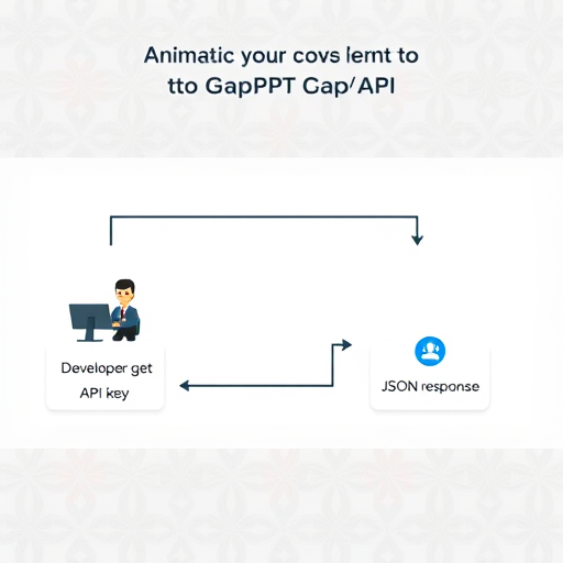 animated flowchart showing the step-by-step process of connecting to GapGPT API: