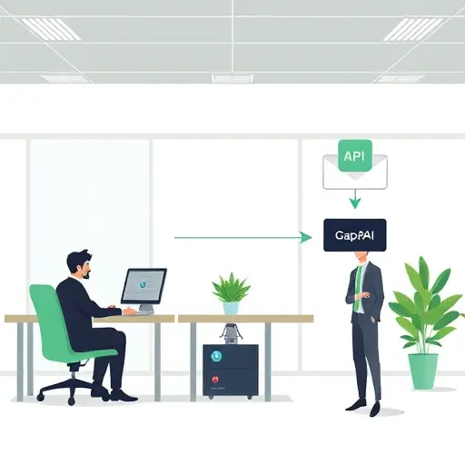 abstract cartoon diagram of API connectivity, two paths:/
