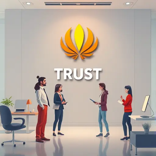 abstract illustration of trust and branding, showing animated customers and a vibrant logo, AI-