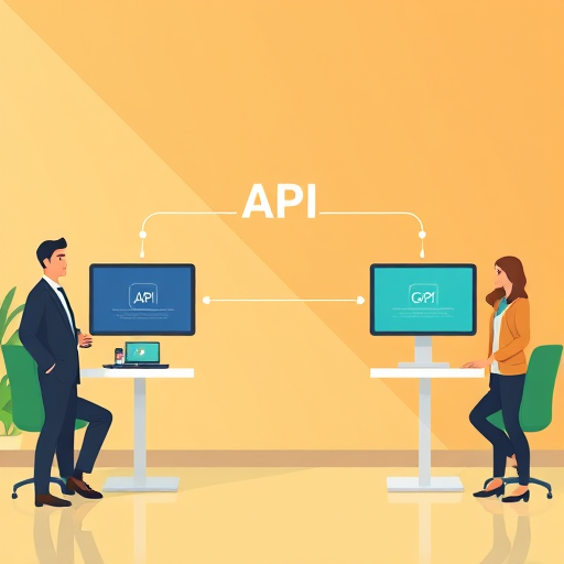 animated API integration diagram, showing two branches: