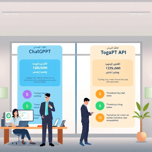 animated infographic showing two columns: one for ChatGPT API (USD pricing, paywall, restrictions), one for GapGPT API ()