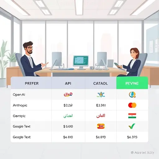 animated comparison table of global AI API billing models (OpenAI, Anthropic, Google Gemini) vs local Iranian platform (GapGPT), with cartoon-