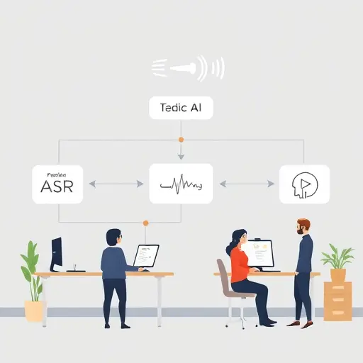 animated diagram of a voice AI pipeline: speech-to-text (ASR), natural language understanding, text-to-speech (TTS)