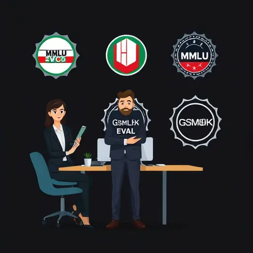 cartoon-style icons representing MMLU, GSM8