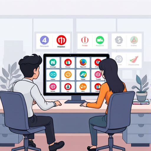 modern cartoon illustration of users accessing an AI-