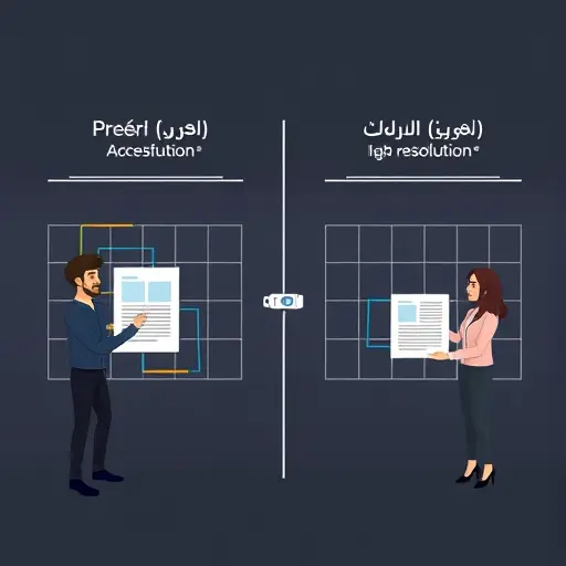 clean diagram-style illustration comparing low-resolution vs high-resolution document capture using pixel grids and camera/