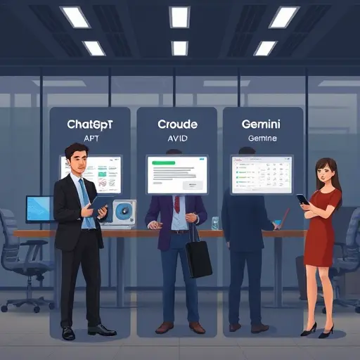 clean animated comparison panel showing ChatGPT, Claude, Gemini side-by-