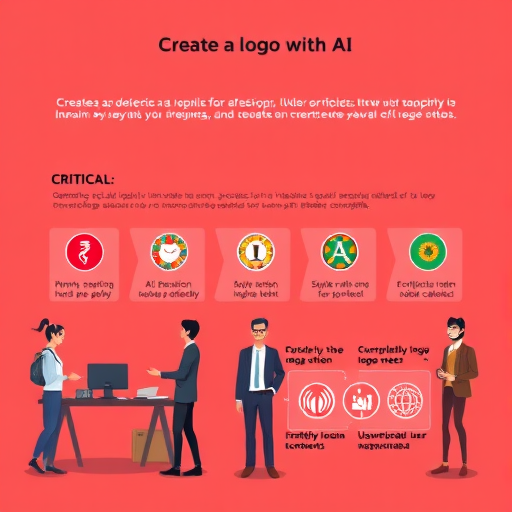 step-by-step infographic style illustration showing creating a logo with AI: