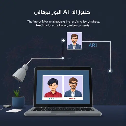 animated step-by-step illustration showing two photos being merged using an AI interface on a dark-